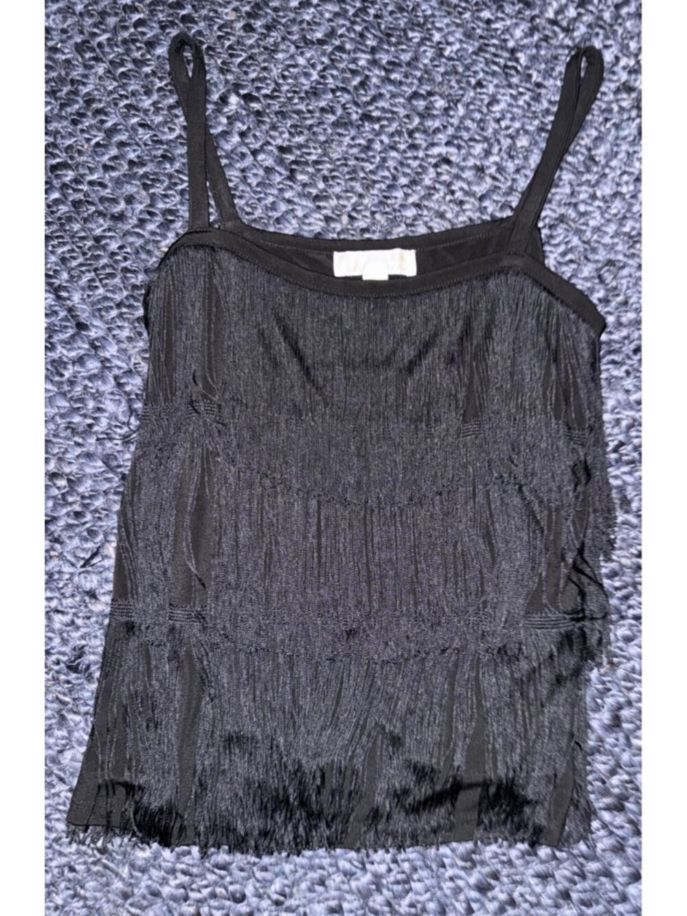 Michael Kors Women Blouse M Black Retro Mod Fringe Sleeveless Square Neck